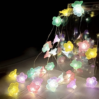 USB-drevet kobber lyskæde med farverige kirsebærblomster - varmt hvidt lys - 5 m 30 lys